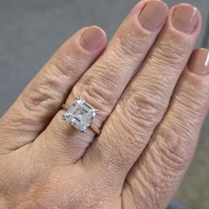 Ascher Cut Diamond CZ Simulant Sterling Silver Engagement Ring Size 8